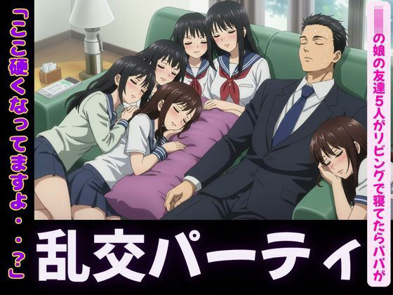 d 607083pl - JKの娘の友達5人がリビングで寝てたらパパの肉棒を触ってきて・・・エッチな乱交パーティに【JK取扱変態クラブ】